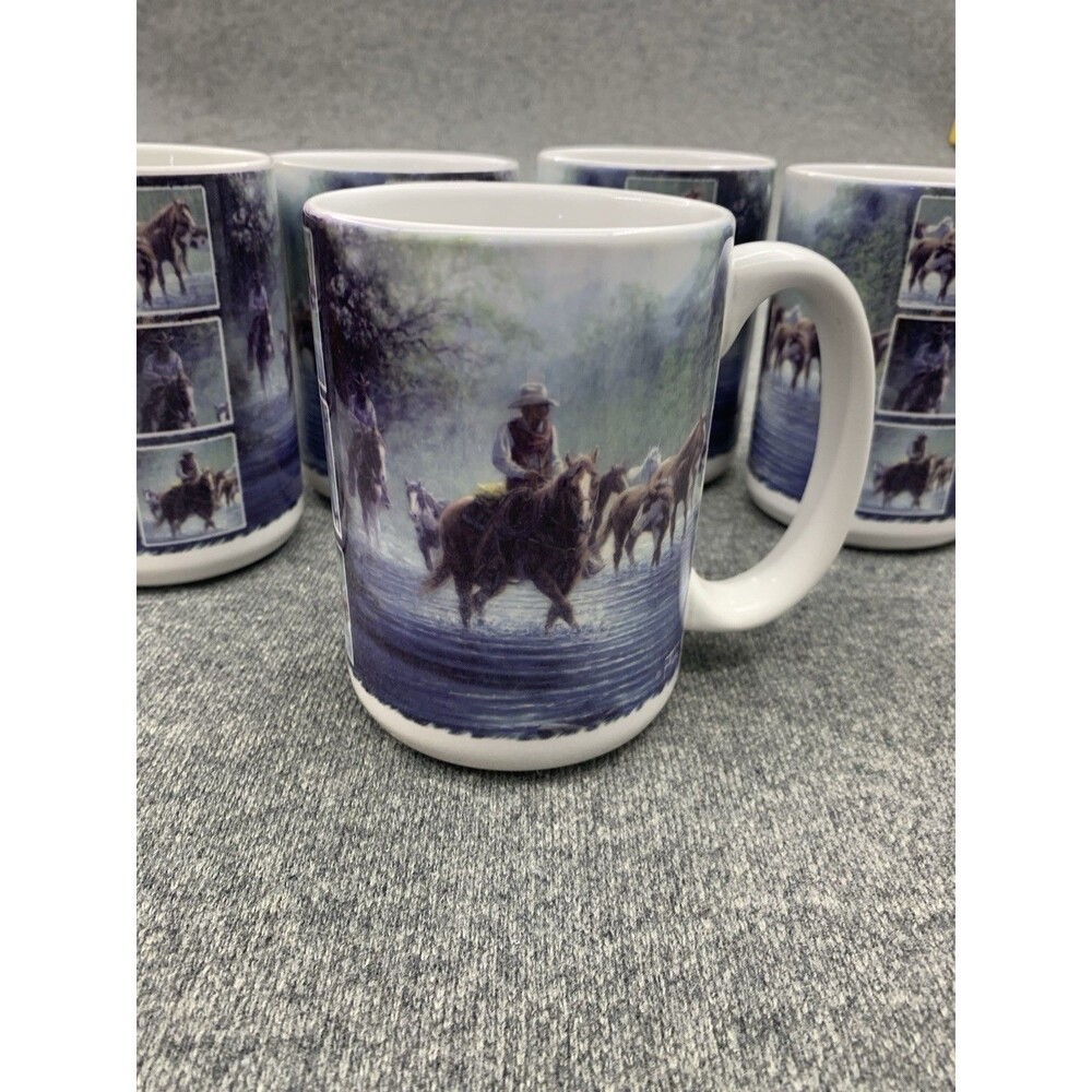 5 Mugs Wild West Cattle Drive Coffee Rodeo Cup Western Horse Cowboy Decor